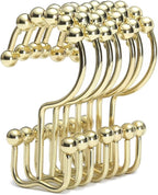 Goowin Shower Curtain Hooks Rings, Stainless Steel Gold Shower Curtain Hooks Rust Proof, Free Sliding Double Shower Hooks for Shower Curtains & Liners (Gold)