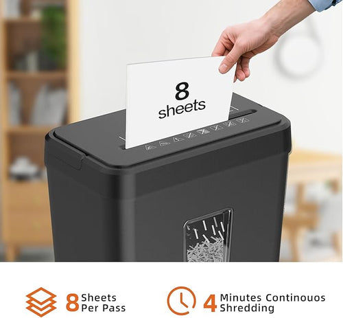 8-Sheet Cross Cut Paper Shredder P-4 Security with 4.2 Gal Bin & Portable Handle, Credit Card/Staple/Clip Shredder for Home Office Use