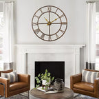 Ohweog Large Wall Clock for Living Room Decor – 40 Inch Silent Non-Ticking Modern Farmhouse Wall Clock, Oversized Decorative Metal Roman Numeral Clock, Bronze