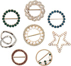 T-Shirt Clips 9 PCS, Clothes Corner Knotted Button, Fashion Alloy Pearl Rhinestone Circle Clip Buckle Round Shirt Silk Scarf