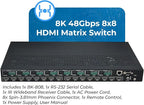 OREI 8K 8x8 HDMI Matrix Switch, Switcher with Audio Extractor UltraHD Supports Upto 4K @ 120Hz IR EDID HDCP 2.3 - Remote Control HDR10+ Dolby Vision, VRR, ALLM (BK-808)