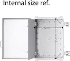 Gratury Junction Box, IP67 Waterproof Plastic Enclosure for Electrical Project, Hinged Grey Cover, Includes Mounting Plate and Wall Bracket (Grey Cover with Inner Door, 14.6"×10.6"×5.9")