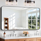 Bathroom Mirror, 30"x55" Black Rectangle Wall Mirror, Metal Frame Rounded Corner Vanity Mirror, Large Wall Mounted Mirror for Modern Bedroom Living Room Horizontal Or Vertical Mounting