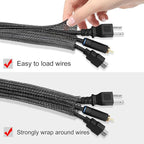 Moxita 10ft - 3/8 inch Cord Protector Cable Sleeve Split Wire Loom Tubing for Power Cord Audio USB Cable, Cord Sleeve Cable Management for TV Computer, Cord Protectors from Pets Chewing, Black