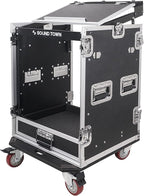 Sound Town 14U PA DJ Pro Audio Rack/Road ATA Case with 2U Drawer, 11U Slant Mixer Top, DJ Work Table, Casters, Pro Tour Grade (MR-DR14UT)