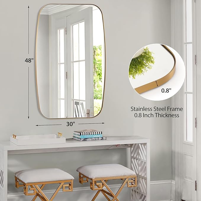 Oval Mirrors for Bathroom, 30"×48" Gold Vanity Mirror with Stainless Steel Metal Frame, Brushed Gold Oblong Bathroom Wall Mounted Modern Mirror for Over Sink