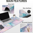 Britimes Blue Purple Liquid Marbling Keyboard Mouse Pad Set 4in1 Large Mousepad+Keyboard Wrist Rest+Mouse Wrist Rest+Coaster Ergonomic Design for Home Office Computer 35.4x15.7 inches
