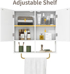 Wall Mounted Bathroom Storage Cabinet Medicine Cabinet with Adjustable Shelves & Towel Bar for Bathroom, Laundry Room, Bedroom, Enterway