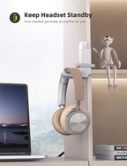 Lamicall Headphone Stand, Sticky Headset Hanger - 360 Degree Rotation Earphone Adhesive Hook Holder Mount, Table Headphone Stand with Cable Organizer, Headset Clamp for HyperX, Sennheiser -White