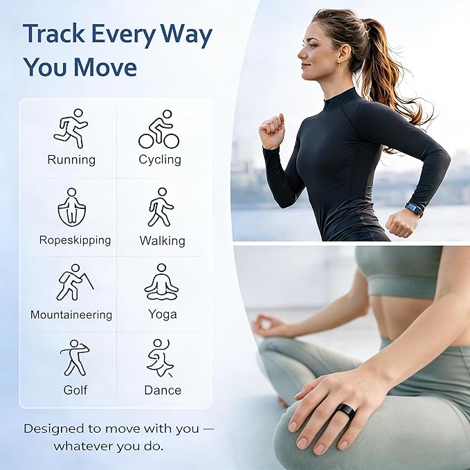Smart Ring Health & Fitness Tracker for Men & Women, Heart Rate, SPO₂, Sleep & Activity Monitoring, IP68 Waterproof, Long Battery Life, Family Care Mode, No Subscription Fee (Black, 9)