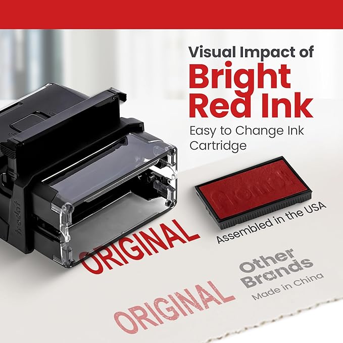 Promot Original Self Inking Rubber Stamp - Refillable Stampers for Office - Business, Accounting, Bookkeeping, Coding, Legal, Notary, Work, Ordering, Inventory Stamps - Red Ink