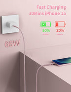 USBC Cable 10FT, 2Pack Long USBC Fast Charging Cable, Nylon Braided USB C to USB C iPhone Charger Cord Compatible with iPhone 17/16/15/Pro Max/Plus/Samsung Galaxy S23/LG and More-Pink
