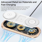 3 in 1 Fast Wireless Charger Stand for iPhone, Foldable Travel Charging Station for Magsafe for iPhone 17/Air/16/15/14/13/12 Series, Apple Watch Series, AirPods pro/2/3/4, Gifts for Women Men (Golden)