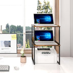 MARTY Desktop Printer Stand 2 Pack Printer Stand with Storage for Desk, Shelf Organzier for Home/Office Printer Riser Under Desk Small Table for Fax Machine Scanner(Rustic Brown)