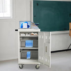 35 Device Charging Cart for Laptops and Tablets Up to 16.3-inch, Mobile Charging Station with AC Outlets, Secure Storage and Cable Management, Mobile Charging Cabinet for Ipads, Chromebooks, White