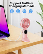 coldSky Portable Handheld Fan, 4000mAh Battery Operated with LED Display, Handheld/Neck/Desk 3 in 1 Personal Small Fan, 90° Foldable Desk Fan with Base, 5 Speed Lash Makeup Fan for Women