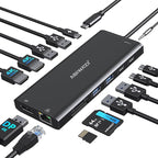 USB C Docking Station 3 Monitors USBC Hub Laptop Dual Monitor Multiport Adapter Dock Dongle,USBC to 2 HDMI,4K DisplayPort,PD Charging,Ethernet,7 USB-C/A Ports,SD/TF,Audio for Dell/HP/Lenovo(Black)