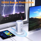BESFAN Power Strip Tower, 1625W Surge Protector with 9AC Outlets 5 USB Ports, 6.5 FT Extension Cord Charging Tower for Multiple Devices, for Office Supplies, Dorm Room Essentials for Girls, Guys