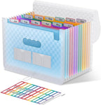 ThinkTex Accordion File Organizer, 12 - Pocket Expanding File Folders for Paper Receipts, Bills & Taxes Organizer, Letter/A4 Size Document Holder for School, Office, Home with Colorful tabs- Blue