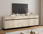 WAMPAT Modern TV Stand for TVs Up to 110 Inch, 3 in 1 Wood Entertainment Center Console Table With Adjustable Shelves and Metal Base for Living Room, Bedroom, Light Oak