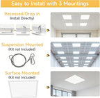 6 Pack 2x2 LED Flat Panel Light Drop Ceiling Office Fixture,Surface Mount Drop Ceiling Fixture,4800LM, 20W/25W/30W/35W/40W Selectable,3000K/3500K/4000K/5000K/6500K 5CCT,Dimmable (0-10V),ETL Listed