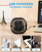 RJVW 4 Inch Small USB Desk Fan, 3-Speed Portable & 360°Rotatable Mini Cooling Fan, USB-Powered Desktop Fan for Home Office Bedroom Dorm Indoor Outdoor Summer Gift