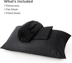 Bedsure Twin Sheets Set, Cooling Sheets Twin Size Bed Set, Rayon Derived from Bamboo, Twin Size Sheets, Breathable & Soft Bed Sheets, Hotel Luxury Silky Bedding Sheets & Pillowcases, Black