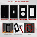 ENERLITES Decorator Switch Metal Wall Plate, Outlet Cover, Corrosion Resistant, Standard Size 1-Gang 4.50" x 2.76", Powder Coated Stamped Steel, 7731-BG, Black Gloss