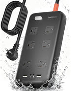 Iwister Outdoor Power Strip Weatherproof IPX6,6 Ft Extension Cord,4 USB Ports & 6 Wide Outlets for Multiple Devices,Wall Mountable for Yard,Workshop,Poolside,RV Camping,Black
