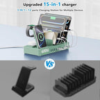 600w Charging Station for Multiple Devices, 15 in 1 Wireless Charger with 2pack 100w USB C Charger Cable, Dual 100w USB C Tablet Charging Station for MacBook,iPhone,iPad,Tablet(Green)