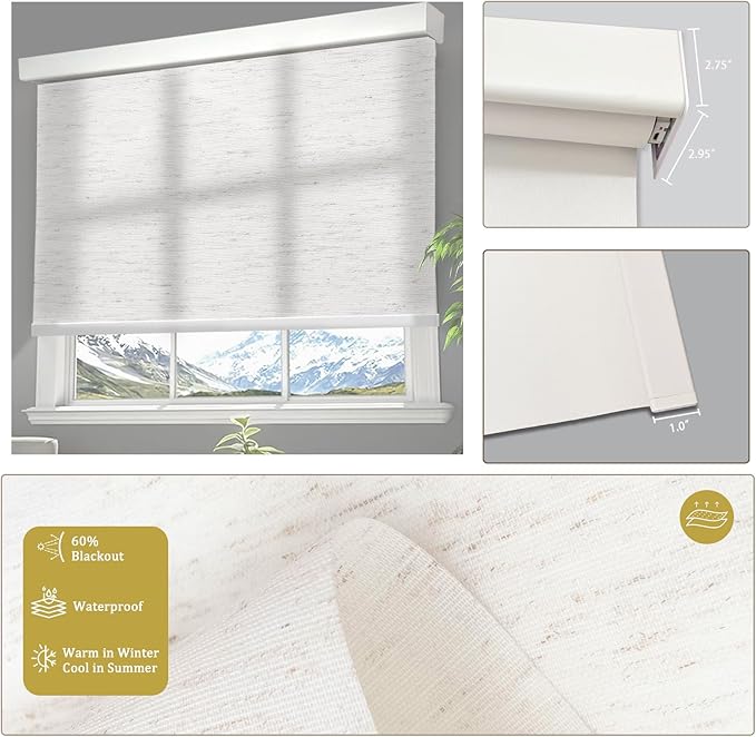 COOLWINDS Motorized Blinds with Remote Cordless Automatic Motorized Shades Custom Blinds for Windows Smart Curtains Compatible with Alexa Google Home(Light Filtering Linen Sandy Beach,W56 x H72in)