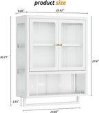 Bathroom Wall Cabinet with 2 Glass Door, Bathroom Medicine Cabinet with Towels Bar and Shelves, Over The Toilet Storage Cabinet, Metal Wall Mounted Cabinet for Kitchen (Upgraded White)