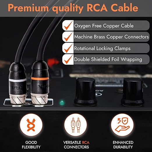 Elite Audio Premium Series 15ft. 2-Channel Car Audio RCA Cable – Double Shielded, Oxygen Free Copper, Noise Reducing Audio Cable for Amplifiers, Subwoofers, Speakers, and Processors – PRM15