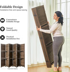 Partition Room Dividers, Folding Wood Privacy Screen with Three Display Shelves Suitable for Home Office, Study, Art Display - 6 Panel, 67 * 77inch (Brown)