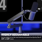 IXTECH Mic Arm Desk Mount, Low Profile 360° Swivel Mic Boom Arm, Adjustable Microphone Arm with Detachable Rise Column and Built-In Cable Management for Streaming and Recording.