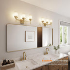 AONEON Bathrom Light Fixtures Modern Gold 3 Vanity Lights Over Mirror, Wall Lamps with White Frosted Glass Shade for Toilet Washroom Bath T001GD-L3