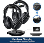 SIMOLIO Dual Wireless Headphones for TV Watching w/ 2.4G Transmitter & Charging Stand & Spare Battery, Dialog Clarifying, by-Pass, Tone & Balance Control, Clear Voice for Seniors, Long Range, SM829D2