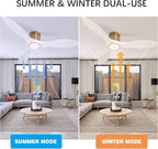 52 Inch Ceiling Fan with Lights and Remote, White Gold Low Profile Flush Mount, Modern 3 Blade Ceiling Fans Dimmable LED Light for Farmhouse Indoor Bedroom, Living Room