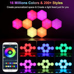 Vcwtty Hexagon Lights Wall Panels, Smart LED Wall Lights with APP, DIY Modular Assembled Music Sync RGB Gaming, Hex Light with USB-Power for Autism, Game Room Decor, Party (6-Pack)