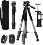 K&F CONCEPT Camera Tripod, 75" Lightweight Portable Travel Outdoor DSLR Tripods for Camera Phone Video Recording Tripod Stand, Cellphone Clip for Smartphone Live Streaming Vlog, Dark Grey