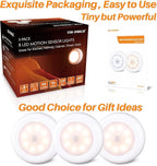 STAR-SPANGLED 3 Pack 3.1” Motion Sensor Lights Indoor AA Battery Operated, Stick on LED Puck Light for Closet, Stairs, Under Cabinet, Kitchen, Warm White
