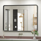 44x36 Inch Black Matte Framed Mirror for Bathroom, Rounded Rectangle Mirror, Bathroom Vanity Mirror for Wall, Anti-Rust, Shatterproof (Horizontal/Vertical)
