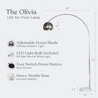 Brightech Olivia Floor Lamp, Arc Lamp for Living Rooms, Standing Lamp with LED Light Bulbs for Bedroom Reading, Great Living Room Décor, Tall Lamp for Offices - Chrome