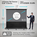 Elite Screens ezCinema Tab-Tension CLR 5, 123-inch Portable Floor-Rising UST Projector Screen, 16:9 ALR Ceiling Light Rejecting Tab-Tension Scissor-Backed Manual Pull-Up+Carry Bag, Black- FT123UH-CLR5