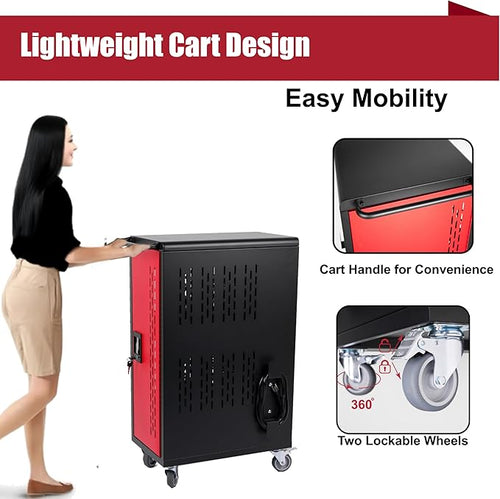 16 Device Mobile Charging Station for Laptops/Tablets/iPads/Chromebooks,16 Bay Lockable Charging Cabinet with Cable Management & Power Strip Included, School Charging Storage Carts,Easy Assembly