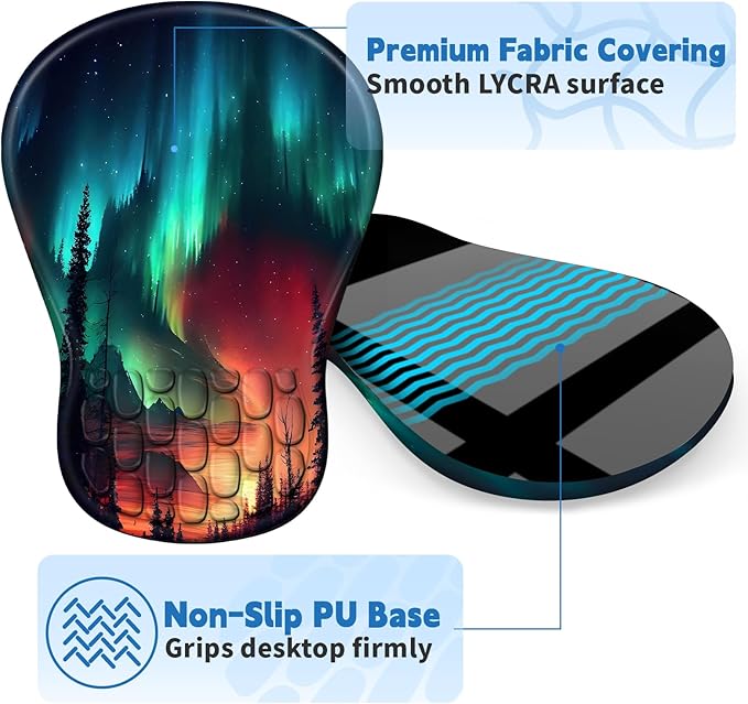 YIWEI Ergonomic Mouse Pad with Wrist Rest - Comfortable Office Mousepad with Memory Foam Wrist Support for Carpal Tunnel Relief, Mouse Pads with Non-Slip Base for Gaming and Home (Aurora-1)