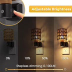 L LOHAS LED Night Lights Plug into Wall, Cylindrical Ironwork Boho Lampshade Decor Night Light, 350° Rotatable Dusk to Dawn Sensor Vintage Nightlight, Dimmable for Bedroom Living Room Hallway