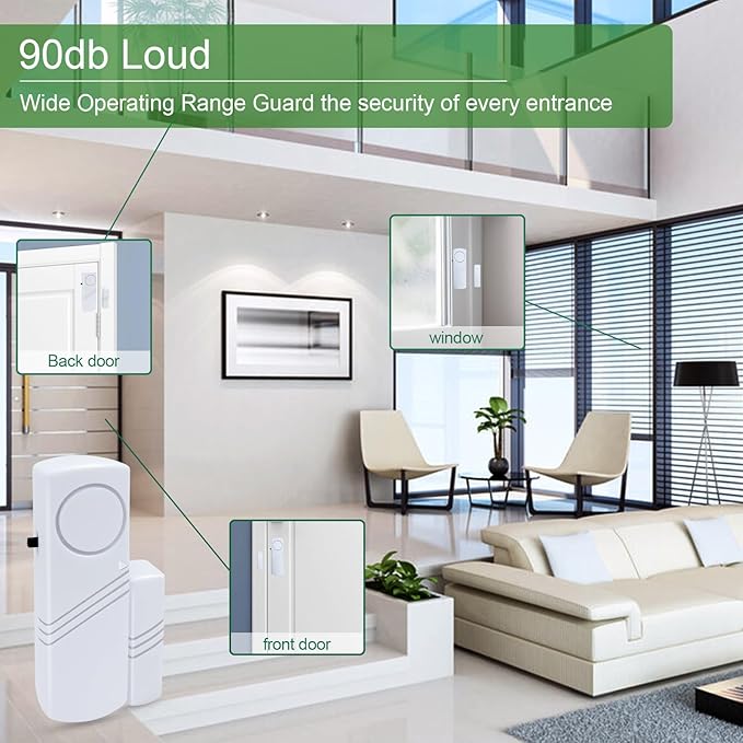 Door Window Alarm, 90dB Door Alarms Sensor for Kids Safety, Home Security, Door Window Burglar Alarm, Window Pool Alarms for Home, Apartments, Offices, Hotel Rooms (5pack)