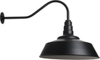 Steel Lighting Co. Large Outdoor Barn Light | Gooseneck Light Fixture | Made in America from 18-Gauge Steel | 20" Dome | 23" Gooseneck Matte Black Exterior/White Interior