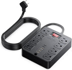 13 in 1 Surge Protector Power Strip Flat Plug 8 Widely AC Outlet 3 USB Ports,1250W/10A，5 ft Extension Cord with Multiple Outlets, Desk Extender for Dorm, Home,Travel， Office Essentials,ETL Listed